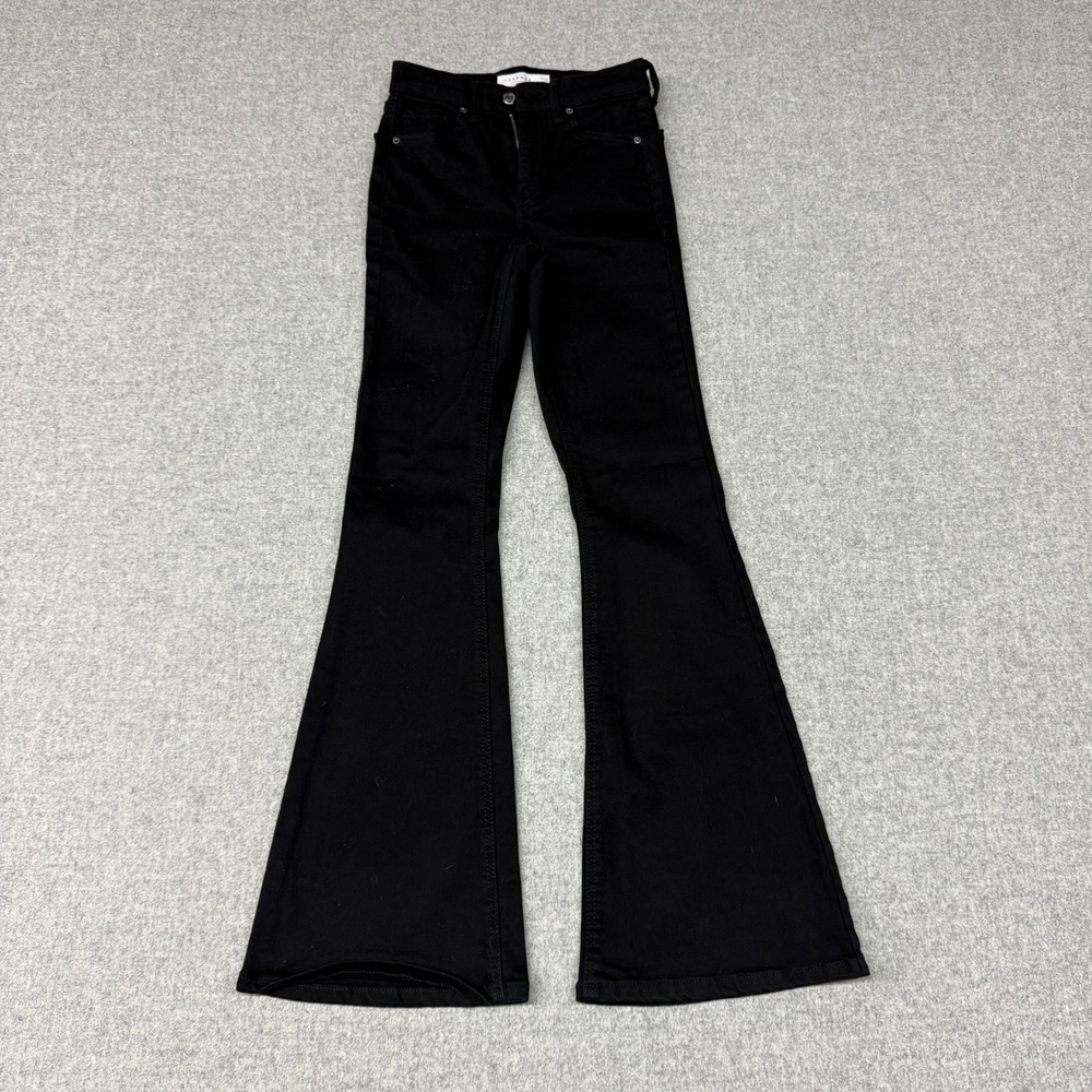 Topshop Jamie Flare Jeans W25 L30 Pure Black High Waisted Stretch Denim Pants